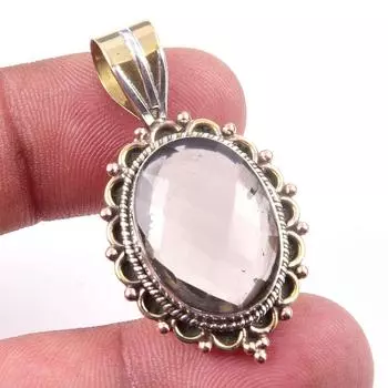 Natural Smoky Quartz 925 Solid Sterling Silver TwoTone Gift Pendant 1.50 s9K10