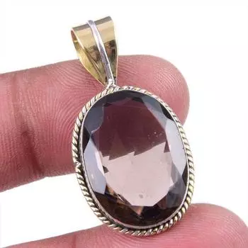 Natural Smoky Quartz 925 Solid Sterling Silver TwoTone Gift Pendant 1.50 u8m59