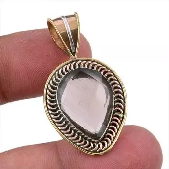 Natural Smoky Quartz 925 Solid Sterling Silver TwoTone Gift Pendant 1.50 c0M16