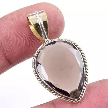 Natural Smoky Quartz 925 Solid Sterling Silver TwoTone Gift Pendant 1.50 r6p72