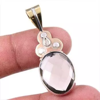 Natural Smoky Quartz 925 Solid Sterling Silver TwoTone Gift Pendant 1.75 v2v43