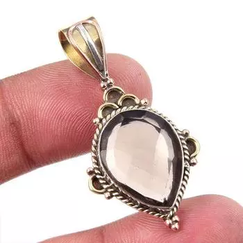 Natural Smoky Quartz 925 Solid Sterling Silver TwoTone Gift Pendant 1.50 I7v16