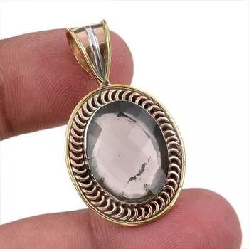 Natural Smoky Quartz 925 Solid Sterling Silver TwoTone Gift Pendant 1.50 a5k36