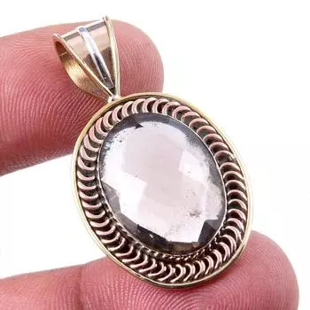 Natural Smoky Quartz 925 Solid Sterling Silver TwoTone Gift Pendant 1.50 u1J67