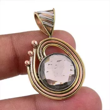 Natural Smoky Quartz 925 Solid Sterling Silver TwoTone Gift Pendant 1.50 g7I62