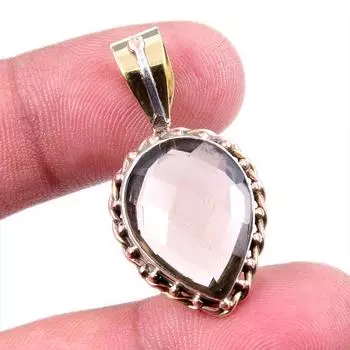 Natural Smoky Quartz 925 Solid Sterling Silver TwoTone Gift Pendant 1.25 Q7i30