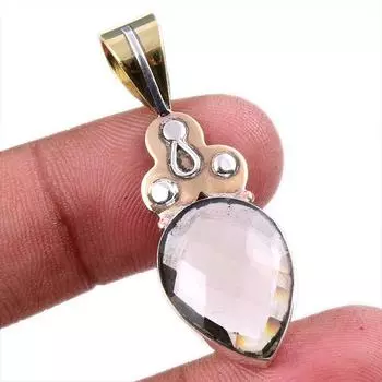 Natural Smoky Quartz 925 Solid Sterling Silver TwoTone Gift Pendant 1.75 H8S67