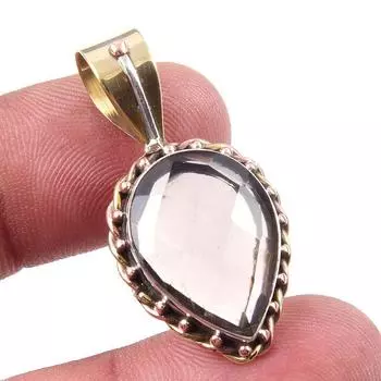 Natural Smoky Quartz 925 Solid Sterling Silver TwoTone Gift Pendant 1.50 M4n85
