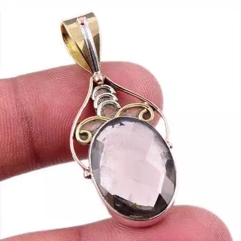 Natural Smoky Quartz 925 Solid Sterling Silver Jewelry TwoTone Pendant 1.5 r9P79