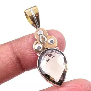 Natural Smoky Quartz 925 Solid Sterling Silver TwoTone Gift Pendant 1.75 W0c57
