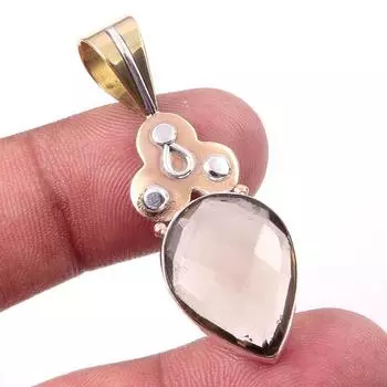 Natural Smoky Quartz 925 Solid Sterling Silver TwoTone Gift Pendant 1.75 w7j21
