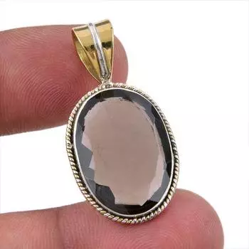 Natural Smoky Quartz 925 Solid Sterling Silver TwoTone Gift Pendant 1.50 n7P68