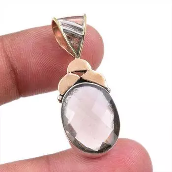 Natural Smoky Quartz 925 Solid Sterling Silver TwoTone Gift Pendant 1.50 b2Q94
