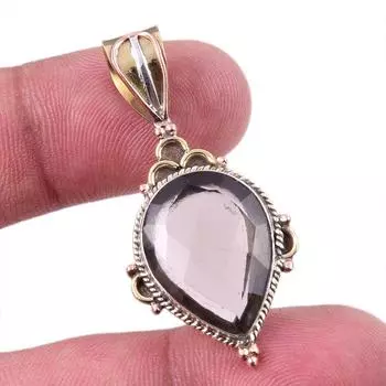 Natural Smoky Quartz 925 Solid Sterling Silver TwoTone Gift Pendant 1.50 k4w26
