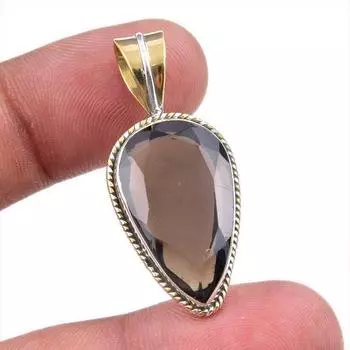 Natural Smoky Quartz 925 Solid Sterling Silver TwoTone Gift Pendant 1.50 s5Z29