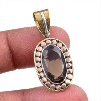Natural Smoky Quartz 925 Solid Sterling Silver TwoTone Gift Pendant 1.50 g5R29