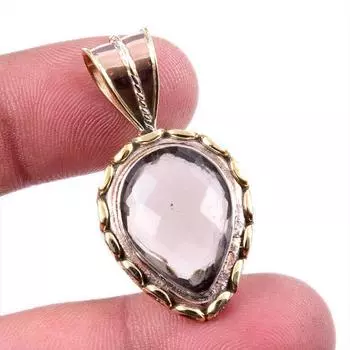 Natural Smoky Quartz 925 Solid Sterling Silver Jewelry TwoTone Pendant 1.5 e8g59