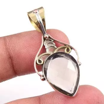 Natural Smoky Quartz 925 Solid Sterling Silver TwoTone Gift Pendant 1.50 n1f43
