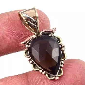 Natural Smoky Quartz 925 Solid Sterling Silver TwoTone Gift Pendant 1.25 a9m78