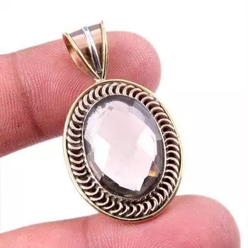 Natural Smoky Quartz 925 Solid Sterling Silver Jewelry TwoTone Pendant 1.5 h1e97