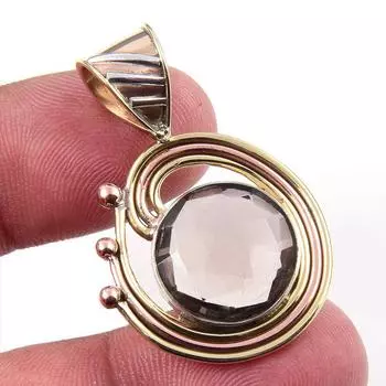 Natural Smoky Quartz 925 Solid Sterling Silver TwoTone Gift Pendant 1.50 D7L17