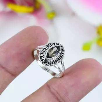 Natural Smoky Quartz Gemstone 925 Solid Sterling Silver Jewelry Ring S.12 N6q92