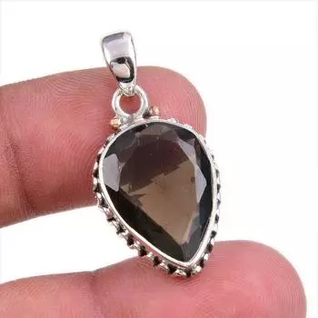 Natural Smoky Quartz Gemstone Handmade 925 Solid Silver Gift Pendant 1.25 o5W61