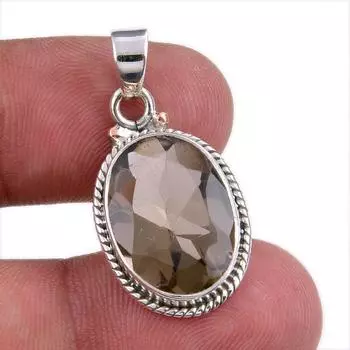 Natural Smoky Quartz Gemstone Handmade 925 Solid Silver Gift Pendant 1.25 m7T12
