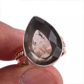 Natural Smoky Quartz Gemstone Two Tone 925 Sterling Silver Jewelry Ring S.6 F8O37