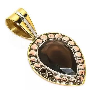 Natural Smoky Quartz TwoTone 925 Solid Sterling Silver Gift Pendant 1.50 P7N21