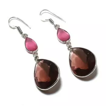 Natural Smoky Topaz, Chalcedony 925 Sterling Silver Jewelry Earring 2.44 b5G81