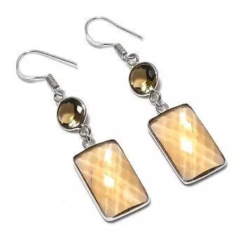 Natural Smoky Topaz Gemstone 925 Sterling Silver Jewelry Earring 2.17 n9W99