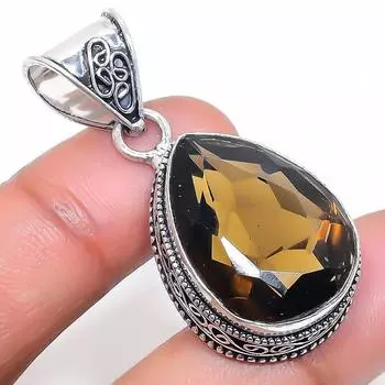 Natural Smoky Topaz Gemstone 925 Sterling Silver Jewelry Pendant 1.73 Q1O95