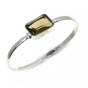 Natural Smoky Topaz Gemstone 925 Sterling Silver Cuff Bangle Adjustable K2V04