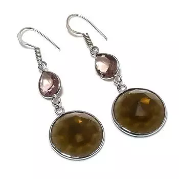 Серьги из серебра 925 пробы с натуральным дымчатым топазом и морганитом 2,17 дюйма w1T30