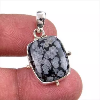 Natural Snowflake Obsidian 925 Solid Sterling Silver Jewelry Pendant 1.25 D6m32