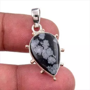 Natural Snowflake Obsidian 925 Solid Sterling Silver Jewelry Pendant 1.25 u0r45
