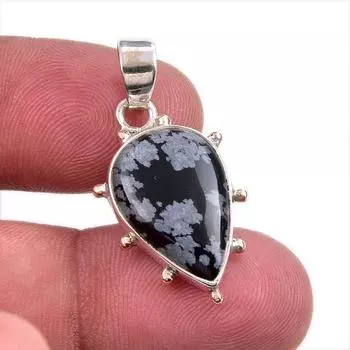 Natural Snowflake Obsidian 925 Solid Sterling Silver Jewelry Pendant 1.25 K1Z10