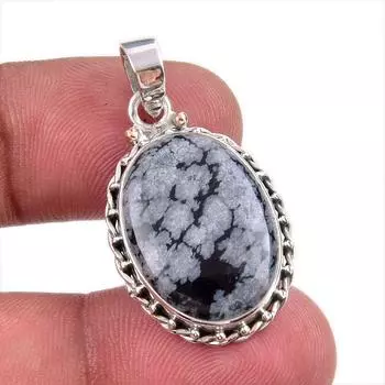 Natural Snowflake Obsidian 925 Solid Sterling Silver Jewelry Pendant 1.25 Y9F95
