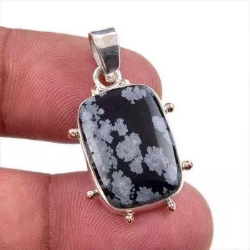 Natural Snowflake Obsidian 925 Solid Sterling Silver Jewelry Pendant 1.25 z6K51
