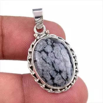 Natural Snowflake Obsidian 925 Solid Sterling Silver Jewelry Pendant 1.25 j6K11