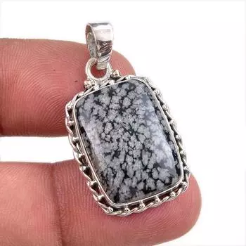 Natural Snowflake Obsidian 925 Solid Sterling Silver Jewelry Pendant 1.25 A0P26