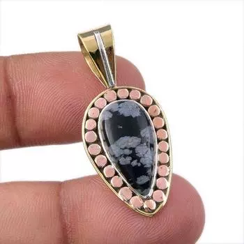 Natural Snowflake Obsidian 925 Sterling Silver TwoTone Gift Pendant 1.50 F3c54