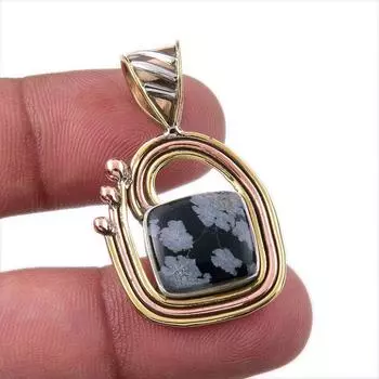 Natural Snowflake Obsidian 925 Sterling Silver TwoTone Gift Pendant 1.50 r1a54