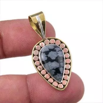 Natural Snowflake Obsidian 925 Sterling Silver TwoTone Gift Pendant 1.50 p2k01