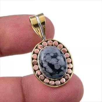 Natural Snowflake Obsidian 925 Sterling Silver TwoTone Gift Pendant 1.25 M9k27