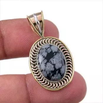 Natural Snowflake Obsidian 925 Sterling Silver TwoTone Gift Pendant 1.50 m9i02
