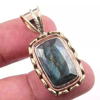 Natural Snowflake Obsidian Gemstone 925 Solid Silver Two Tone Pendant 1.50 M4w72