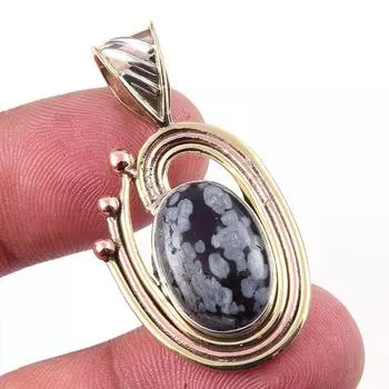 Natural Snowflake Obsidian Gemstone 925 Solid Silver Two Tone Pendant 1.50 v5r90