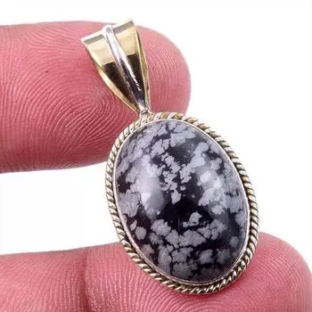 Natural Snowflake Obsidian Gemstone 925 Solid Silver Two Tone Pendant 1.50 n9p63